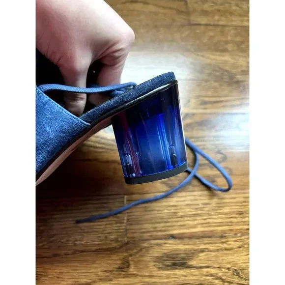 NIB Free People Lucite Block Heel Wrap Suede Heel Mules Blue Women's Size 7.5 - Picture 5 of 13